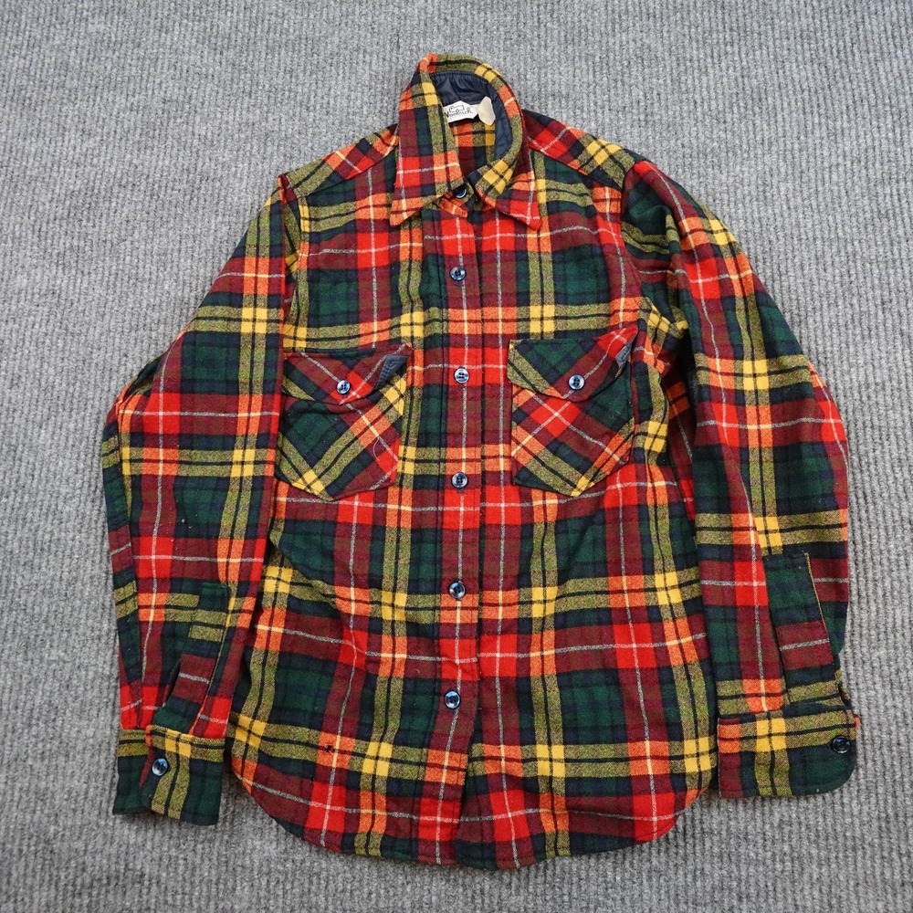 Woolrich Shirt Boys 12 Multicolor Plaid Wool Flannel Lined Button Front